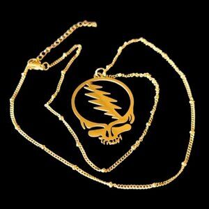 Grateful Dead Steal Your Face Gold Plated Stainless Steel Necklace NWOT